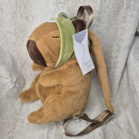 Cute Fun Capybara Dinosaur Brown Plush Backpack Gift NWT - Picture 3 of 11